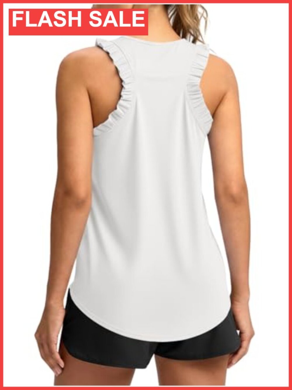 Fisoew Women's Ruffle Sleeveless Workout Tank Top Crewneck Racerback